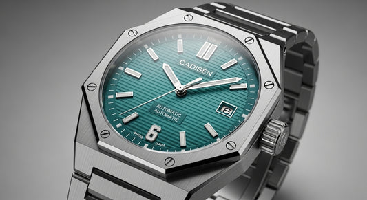 Cadisen Ocean Pulse Automatic – Teal Gradient Dial with Integrated Steel Bracelet