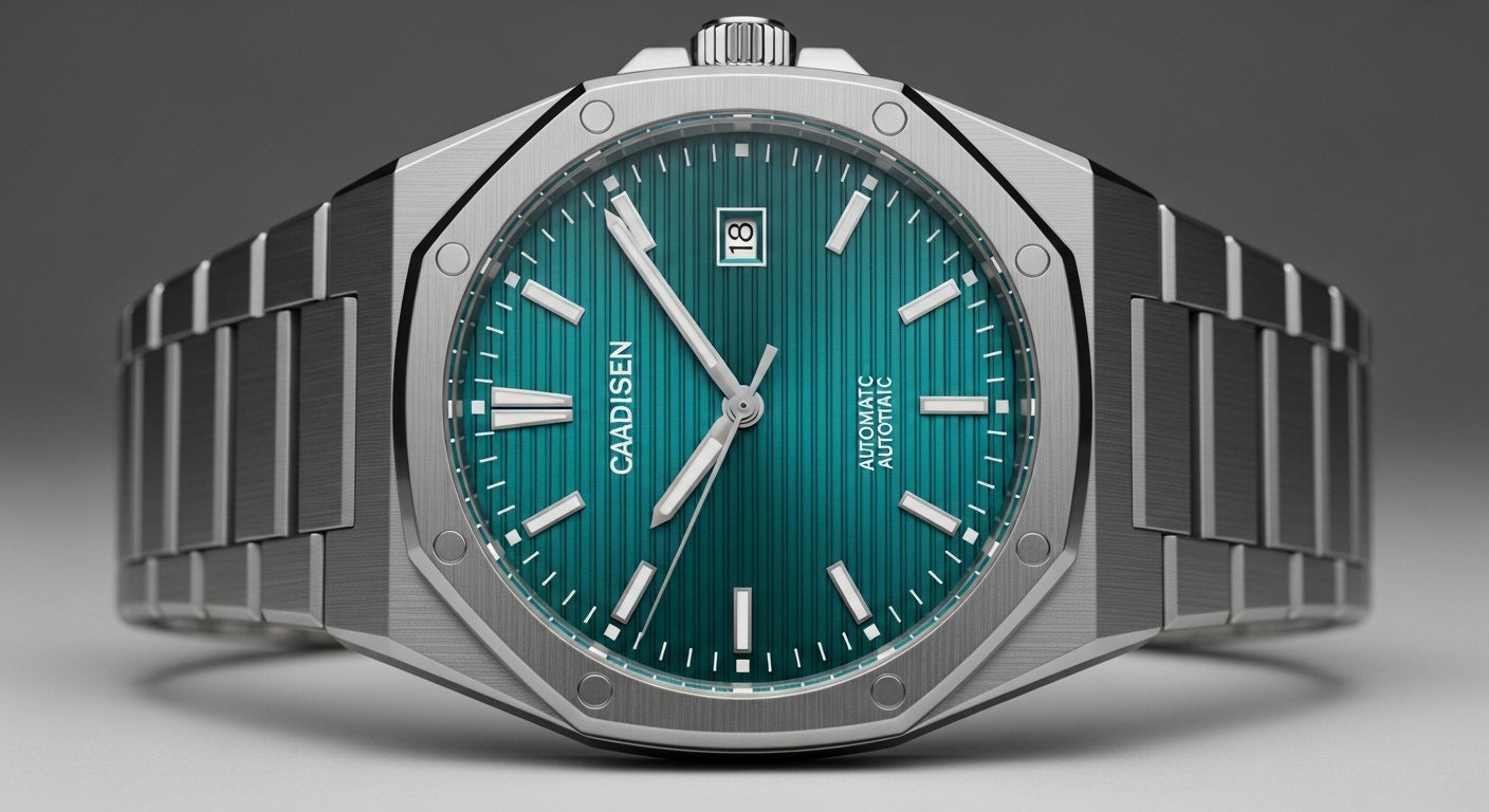 Cadisen Ocean Pulse Automatic – Teal Gradient Dial with Integrated Steel Bracelet