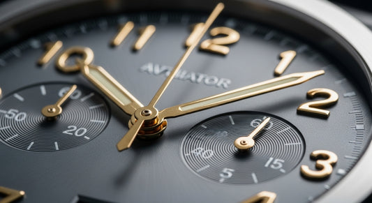 Military Heritage Aviator Chronograph – Slate Grey Dial with Gold Accents & Steel Bracelet